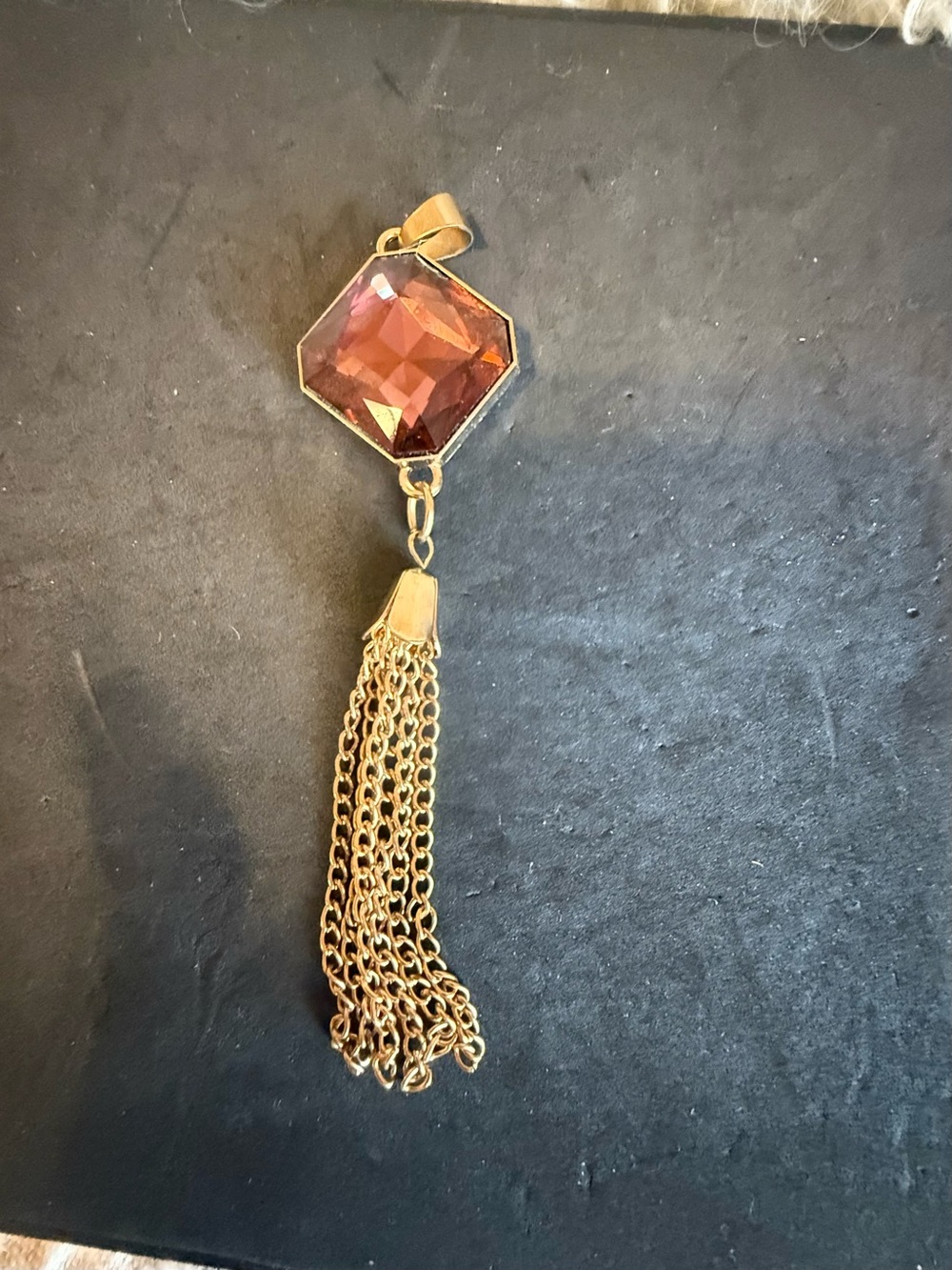 Source Unknown Gold-Tone Tassel Pendant with Amber Stone